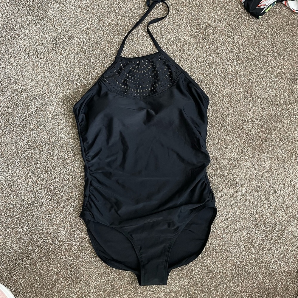 Black One Piece Halter Swimsuit